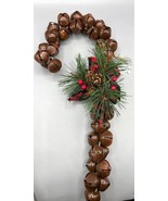 Candy Cane Christmas Jingle Bell Decoration W/ Pinecone &amp; Berry Accent 1... - $15.57