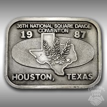 Vintage Belt Buckle 1987 36th Square Dance Houston Texas Country Lone Star - £31.83 GBP