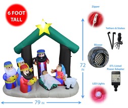 USED 6 Foot Tall Christmas Inflatable Nativity Scene Indoor Outdoor Deco... - $58.41