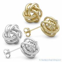 14kt Solid Yellow / White Gold 11mm Love Knot Stud Earrings 14k 14 kt Studs - £112.94 GBP
