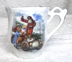 Victorian Childs Christmas Cup Santa Old Car Doll Toys Holly 2 3/8&quot; Germany - $24.26