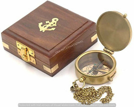 Solid Brass Working Compass Personalized Custom Gift With Brass Wooden Box  - £30.73 GBP