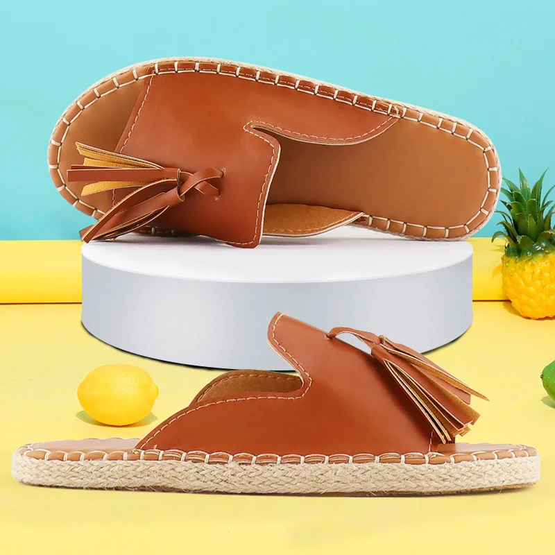  Sandals for Women Espadrilles 2022 Tel Female Slides  Handmade Retro Beach Flat - £59.95 GBP