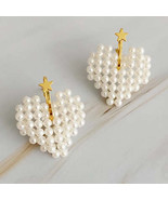 Knitted Pearl Heart Earrings - £15.95 GBP