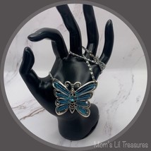 Blue Beaded Rhinestone Butterfly Pendant Silver Tone Necklace • Vintage ... - $11.76