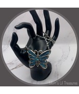 Blue Beaded Rhinestone Butterfly Pendant Silver Tone Necklace • Vintage ... - £9.26 GBP
