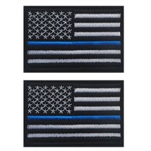 Iron on Police Law Enforcement Thin Blue Line USA Flag Bundle of 2 pcs Patch (3. - £7.06 GBP