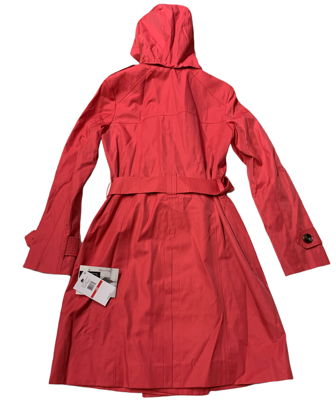 London Fog Women&#39;s Double-Breasted Hooded Trench Coat HIBISCUS RED XS MS... - $87.12