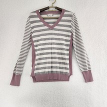 Pink Rose Women&#39;s Sweater Lavender Cream Gray Stripe Size Medium - $14.85