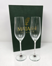 Matashi Crystal Champagne Flutes Glasses Set of 2 Crystal Filled Stems 8 oz 10&quot; - £35.40 GBP