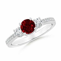 ANGARA Classic Three Stone Ruby and Diamond Ring for Women in 14K Solid Gold - £2,236.21 GBP