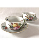 2 Vintage Teacup Set Fruit &amp; Flowers Herend Hungary Hand-painted Gold Tr... - £132.10 GBP