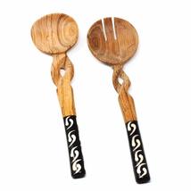 Global Crafts Hand-Carved Olive Wood Salad Servers with Bone Handles, Wh... - £28.80 GBP