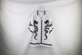 Vintage 90s Streetwear Mens 4XL Looped Collar Tribal Dragon Camp Button Shirt - £47.33 GBP