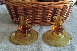 Candle Holders Antique - Amber Glass - 1930’s Set Of 2 - Beautiful! - £20.75 GBP