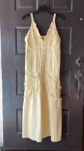 Dos Y Dos Embroidered Ruffle Split Skirt Sundress Yellow 1980s Vintage - £50.61 GBP