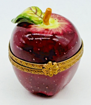 Limoges Red Apple Trinket Box Peint Main France Rochard Flower Clasp - $65.44