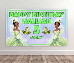 2 X PRINCESS TIANA Personalised Birthday Backdrop - Disney Banner 40x24 Inches - £14.51 GBP