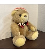 Vintage Teddy Bear With White Polka Dot Pink Bonnet 9” Stuffed Animal We... - $18.50