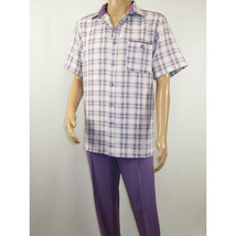 Men 2pc Walking Leisure Suit Short Sleeves DREAMS Checker 282-19 Lavender image 3