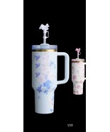 Love Shack Fancy Everblooming Rosettes 40oz Tumbler Blue Stainless Steel... - $46.74