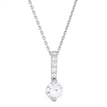 Sterling Silver Thin Bar with Round Stud CZ Pendent - White - £25.81 GBP