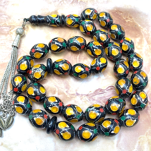 Antique amber 33 Prayer Beads worry beads Yemen Natural Black Coral  يسر... - £388.44 GBP