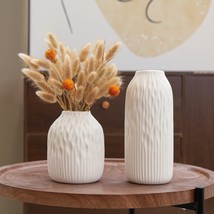 White Ceramic Vase Set of 2, Modern Cylindrical Vases for Table &amp; Home D... - $548.80 MXN