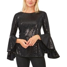 Vince Camuto Metallic Knit Flutter Sleeve Top - Rich Black - $23.38