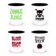 Set of 4 New Halloween Lover Shot Glass Gift Zombie Witch Brew Poison Blood Shot - £36.08 GBP