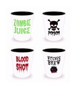 Set of 4 New Halloween Lover Shot Glass Gift Zombie Witch Brew Poison Bl... - £35.58 GBP
