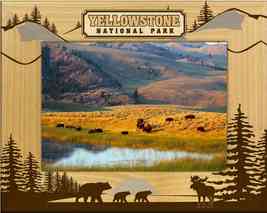 Yellowstone Bear and Moose Silhouettes Laser Engraved Wood Picture Frame (8x10)  - £42.35 GBP