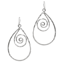 Wire Swirl Teardrop Dangle Drop Earrings Silver - £9.85 GBP