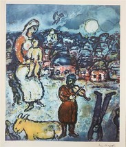 Marc Chagall Fiddler Su The Tetto Facsimile Firmato Litografia Ebraico Art - £83.03 GBP