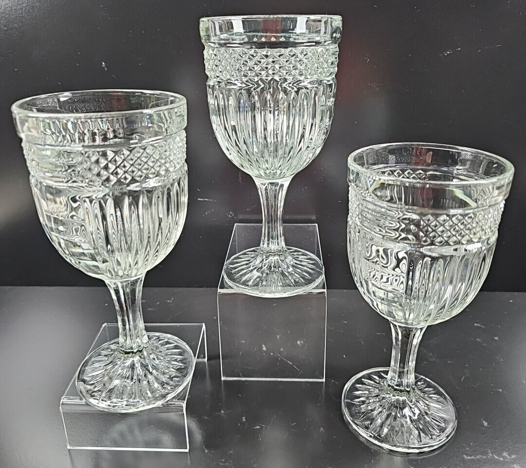 3 Libbey Radiant Water Goblets Set Clear Vertical Cut Emboss Stemware Re... - $31.65