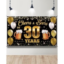 Cheers &amp; Beers To 30 Years Backdrop Banner, Happy 30Th Birthday Decorations For  - $23.99