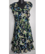 Tommy Hilfiger Size 6 Floral Ruffled Chiffon Dress Lined Fit &amp; Flare Cap... - £21.54 GBP