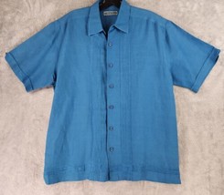 Cubavera shirt Mens Medium Blue Embroidered Guayabera Button Up Short Sleeve - £20.09 GBP