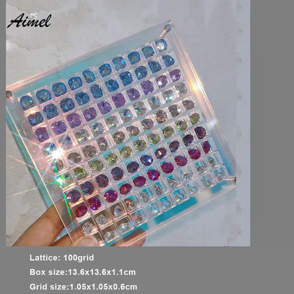 100/64/36 Grids Colorful Nail Art Storage Box Transparent Crystal Diamond - £19.24 GBP+