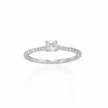 4mm Round Cut Simulated Diamond Solitaire with Accents Wedding Ring 14K White GP - £76.75 GBP