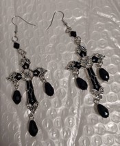 Black Silver Gothic Cross Earrings - £9.06 GBP