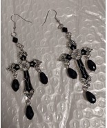 Black Silver Gothic Cross Earrings - £8.85 GBP