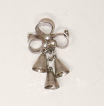 Sterling Silver 925 Mexico Taxco Bells Bow &amp; Berrys Brooch Pin - £35.39 GBP
