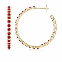ANGARA Natural Ruby Round Hoops Earrings for Women, Girls in 14K Gold (2.2MM) - £1,380.09 GBP