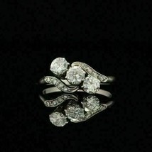 Vintage Art Deco Engagement Ring 14k White Gold GP 3.50 Ct Round 3-Stone Diamond - £83.06 GBP