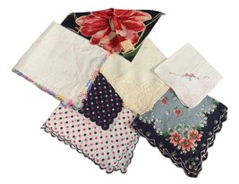 Vintage Handkerchief Lot of 6  Lace Polka Dots Floral &amp; More - £13.20 GBP