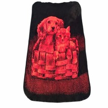 San Marcos Blanket Reversible Dog and Cat Black Red 44”× 84&quot; Vintage Scarce - £73.81 GBP