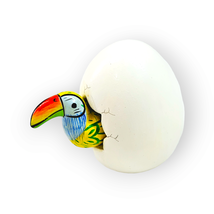 Cracked Egg Pottery Bird Yellow Blue Toucan Mexico Hand Painted Clay Sig... - £11.82 GBP