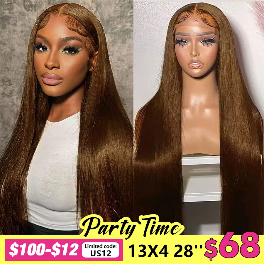 Chocolate Brown Straight 13x6 Hd Lace Frontal Wig Transparent Straight 13x4 La - £73.33 GBP+
