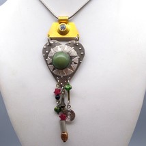 Unique Two Tone Collage Assemblage Pendant Necklace, Celestial Hearts and Stars - £30.26 GBP
